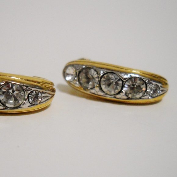 AV Signed Earrings Jacket Set Crystal Rhinestone Gold Tone Metal Oval Drop Post - Picture 7 of 13